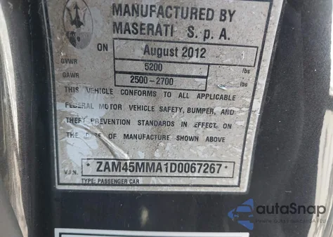 2013 Maserati Granturismo из США, поврежденный, VIN ZAM45MMA1D0067267